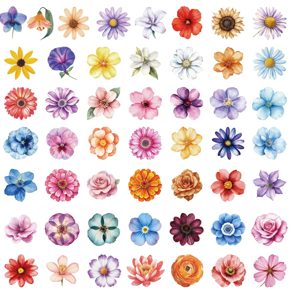 50PCS Vintage Flowers Stickers Aesthetic DIY Guitar Skateboard Stationery Luggage Scrapbooking Ins Style Laptop Suitcase Sticker