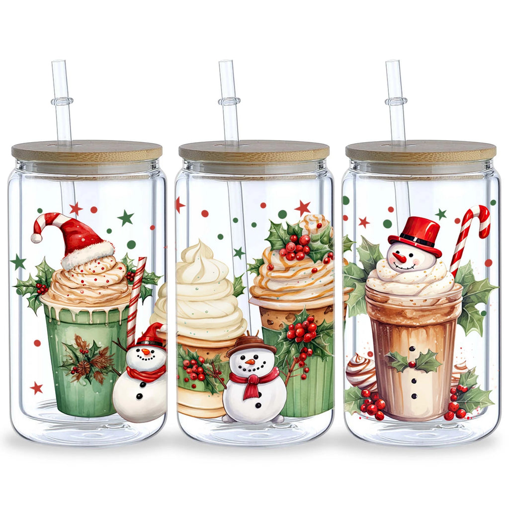 5 sheets Christmas UV DTF cup stickers, DTF transfer stickers, waterproof wipe transfer paper for 16oz glass, mug, furniture