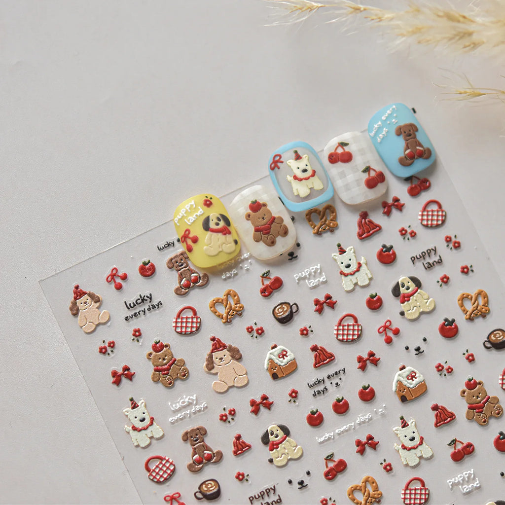 5D Cartoon Nail Art Stickers Cute Bear Cat Purry Design Self Adhesive Nails 3D Decorations Stickers Press On Nails DIY Accessory