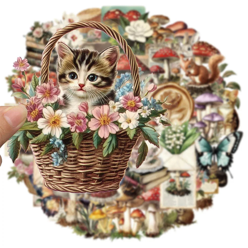 50PCS Retro Mushroom Fun Graffiti Stickers Handmade Account DIY Luggage Tablet PET Waterproof Toy Stickers