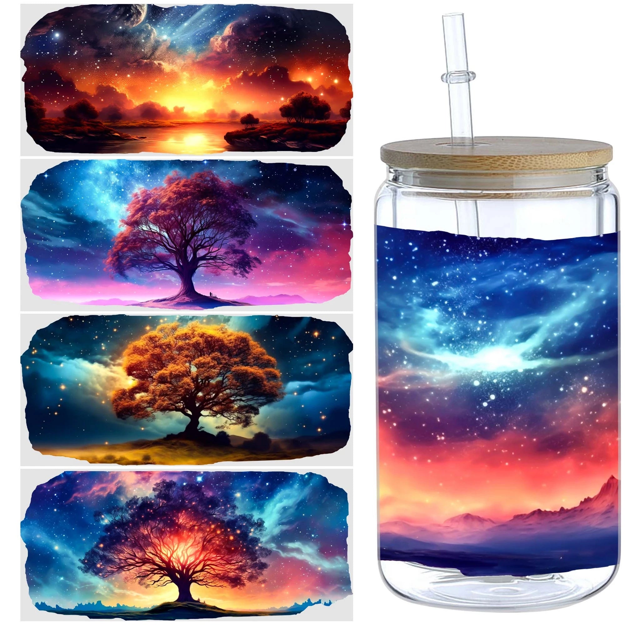 5 sheets of supernatural starry sky UV DTF cup packaging suitable for 16oz glass cups, waterproof UV DTF stickers