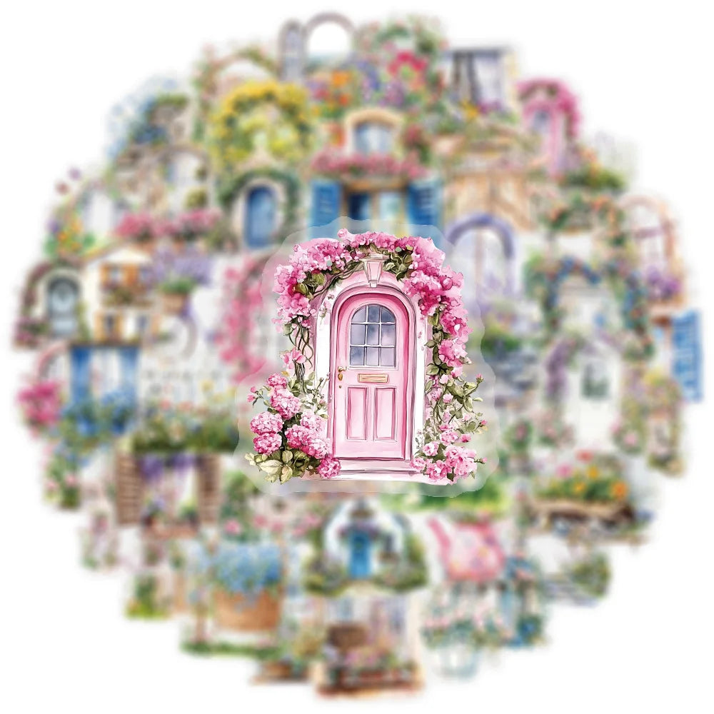 50PC Transparent Garden Flower Wall Stickers Pack Phone DIY Diary Luggage Glass Cup Decoration Stickers