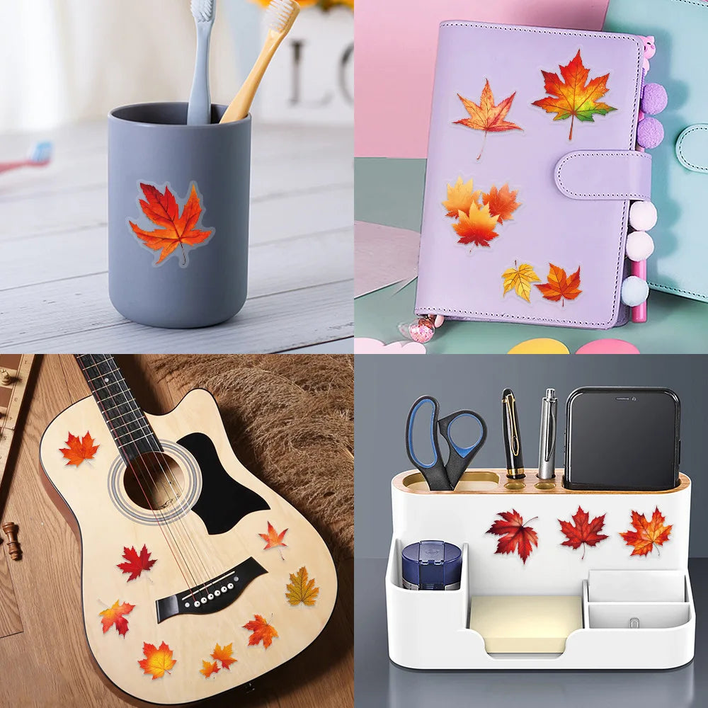 Variety 58/60PCS Transparent PET Maple Leaf & Plant Flower Creative Graffiti Stickers for Luggage Water Cups Scooter Stationary