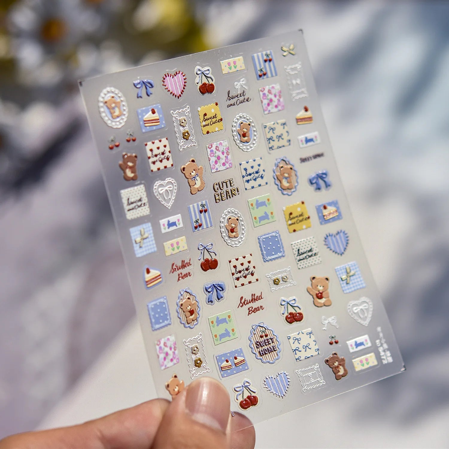 Cute Graffiti Nails Sticker 3D Simple Cat Claw Rabbit Bear Dog Flower Lovely Animal Fruit Adhesive 5D Embossed Nail Art Stickers