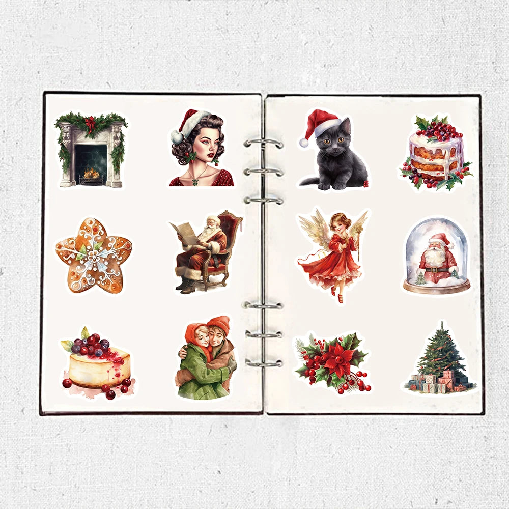 50PCS Vintage Christmas Stickers Notebook Retro Aesthetic Art Laptop Luggage Scrapbooking Decoration Waterproof Decals ﻿