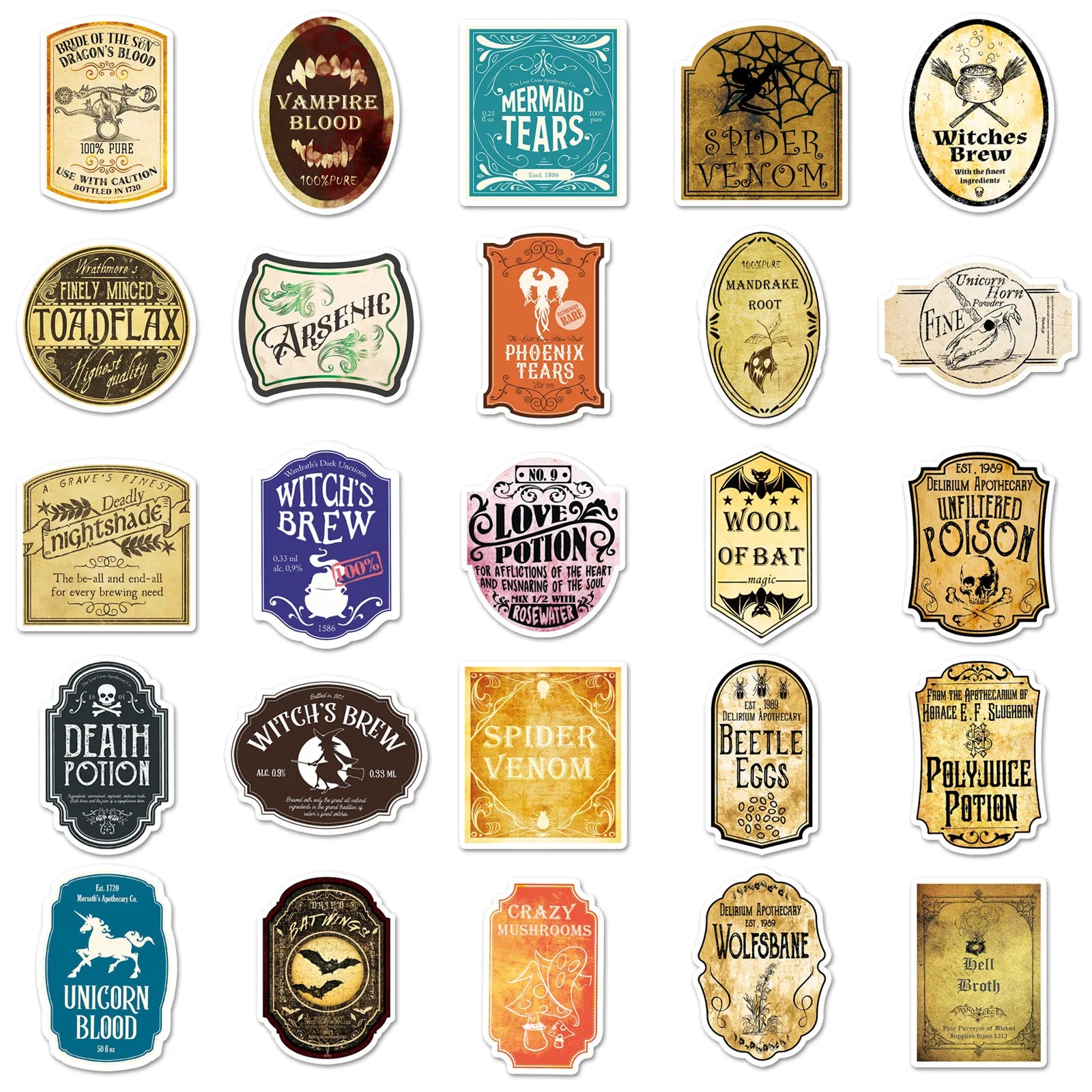 100Pcs Pack Magic Potion Label Graffiti Sticker Personality Retro Decal Decor Stationery Notebook Skateboard Luggage Sticker
