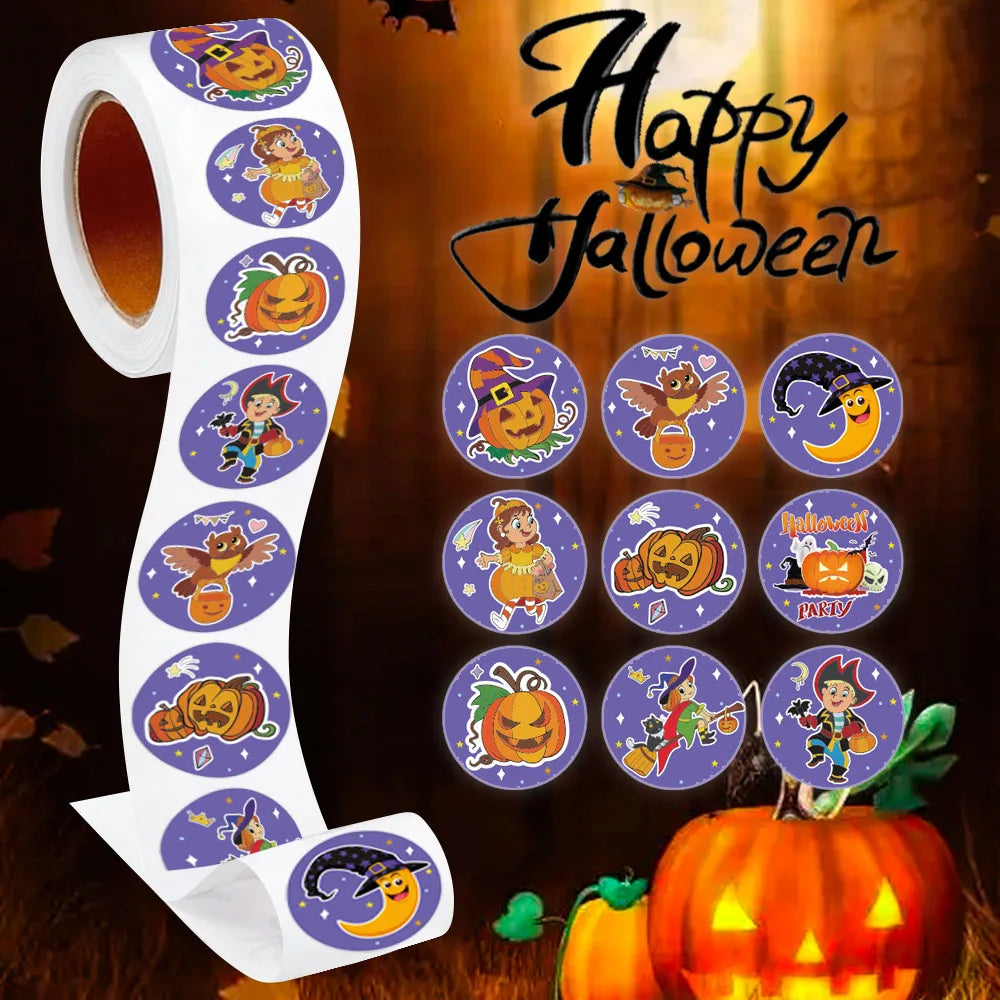 500Pcs/Roll Horrible Halloween Stickers Pumpkin Trick or Treat Witch Decals Seal Labels 2.5cm/1.0'' Diy Adorn Gifts for Holiday