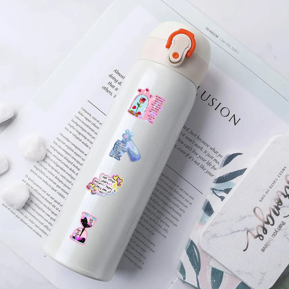 50/100Pcs Cute Inspirational Quote Aesthetic Stickers Reusable for DIY Car Headphone Phone Stationery Box Lunch Box Fresh Decals