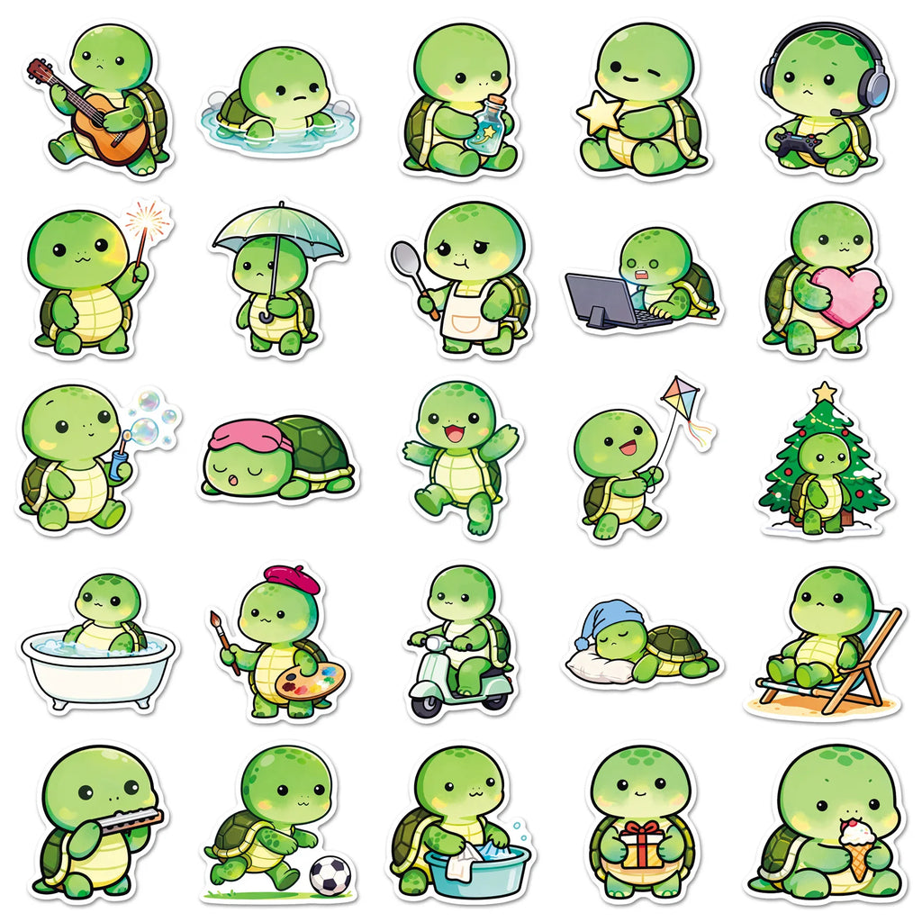 50/100PCS Bean Eye Turtle Sticker Cute Cartoon Animal Waterproof Decorative Mobile Phone Notebook Stationery Sticker
