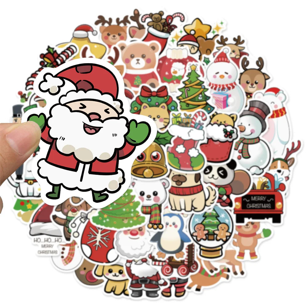 50PCS Cartoon Christmas Festival Gift Santa Claus Sticker Pack DIY Brochure Decoration Tablet Computer Toy Stickers