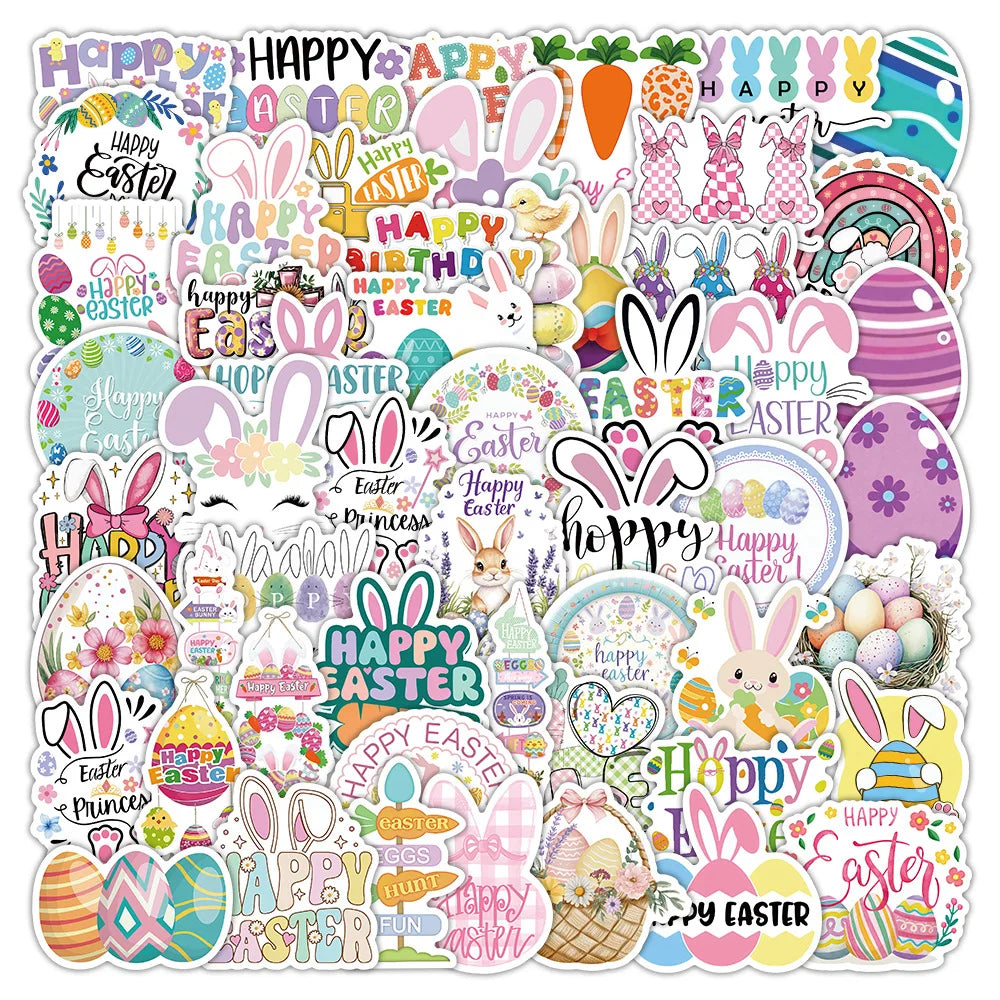 50/100PCS Cartoon Easter Stickers Festival Easter Egg Creative Notebook Water Bottle Waterproof Stickers