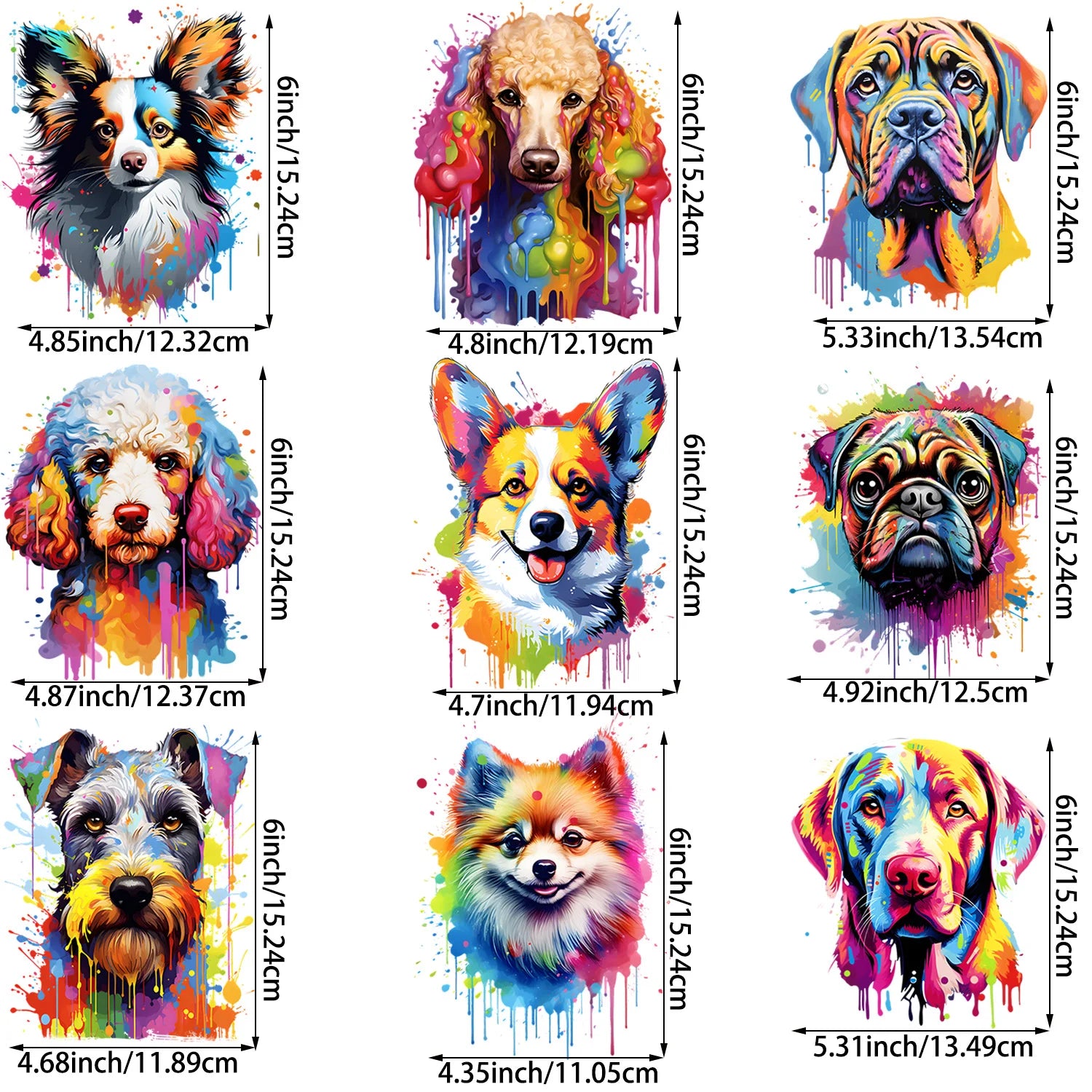 9/12pcs Watercolor Theme Cute Puppy Series Iron-On Transfer Sticker, Design Decals Heat Press Decals, Vinyl Heat Transfer Patche