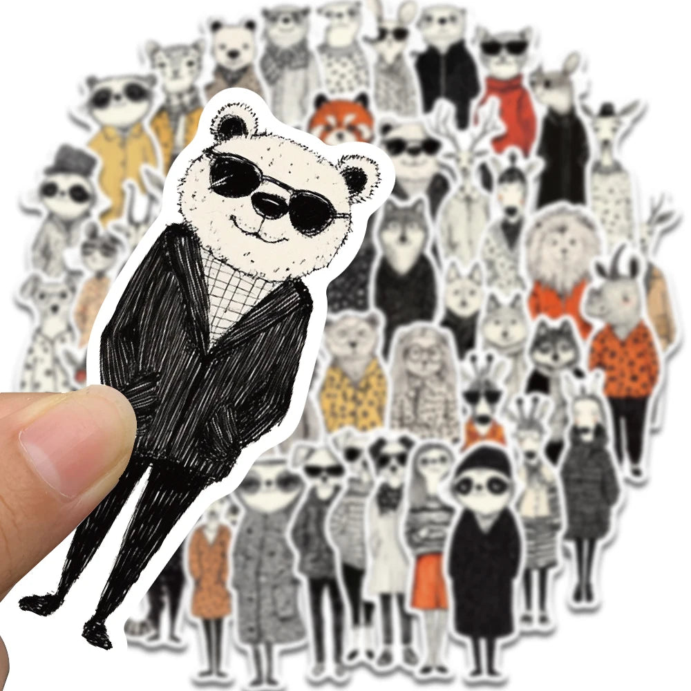 50PCS Retro Fashion Animal Clip Art Stickers Cartoon Landscape Gift Luggage Art Picture Cafe Laptop Skateboard Adhesive Stickers