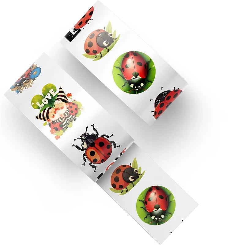 500PCS Kawaii Red Bug Sticky Paper Sticker Labels Thank You Sticker Sealing DIY Decoration Scrapbooking Supplies for Kids