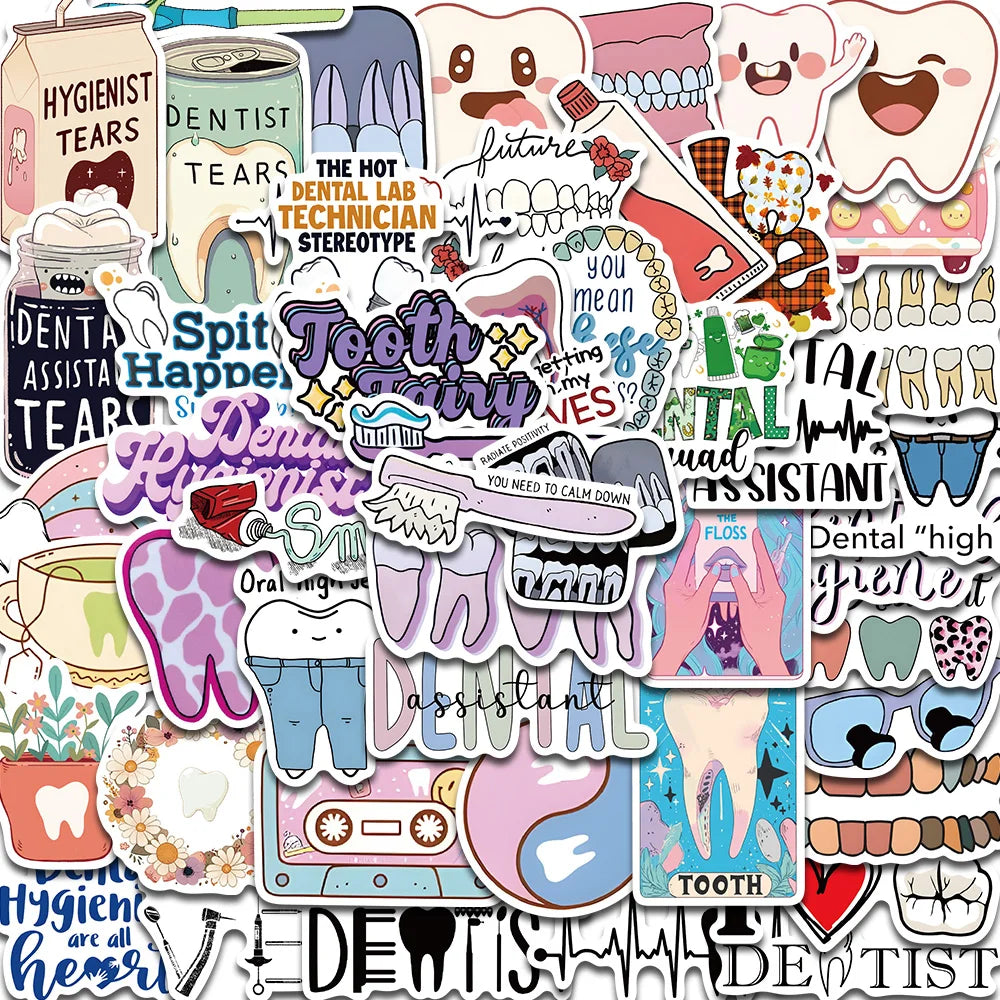 50PCS Dental Stickers Dentist Scrapbook Graffiti Laptop DIY Dentist Store Health Luggage Cartoon Graffiti Exquisite Stickers