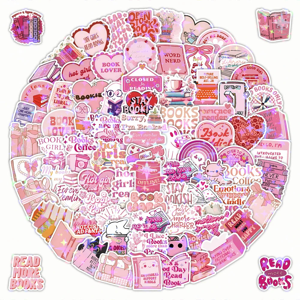 60/120 PCSPink Bookish Graffiti Stickers Pink Reading Decoration Notebook Luggage Stationery Stickers