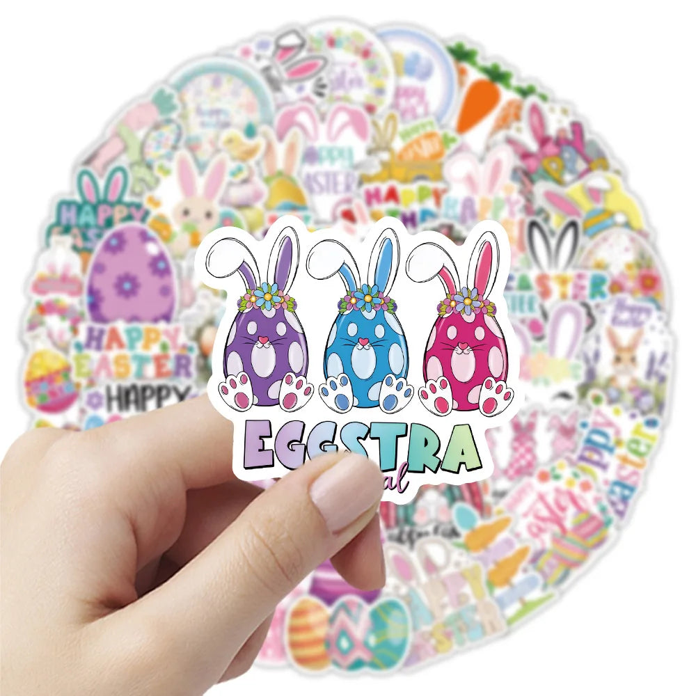 50-Pack Cartoon Easter Graffiti Stickers Creative Egg Design Waterproof Decals for Notebook Water Cup Luggage Stationery