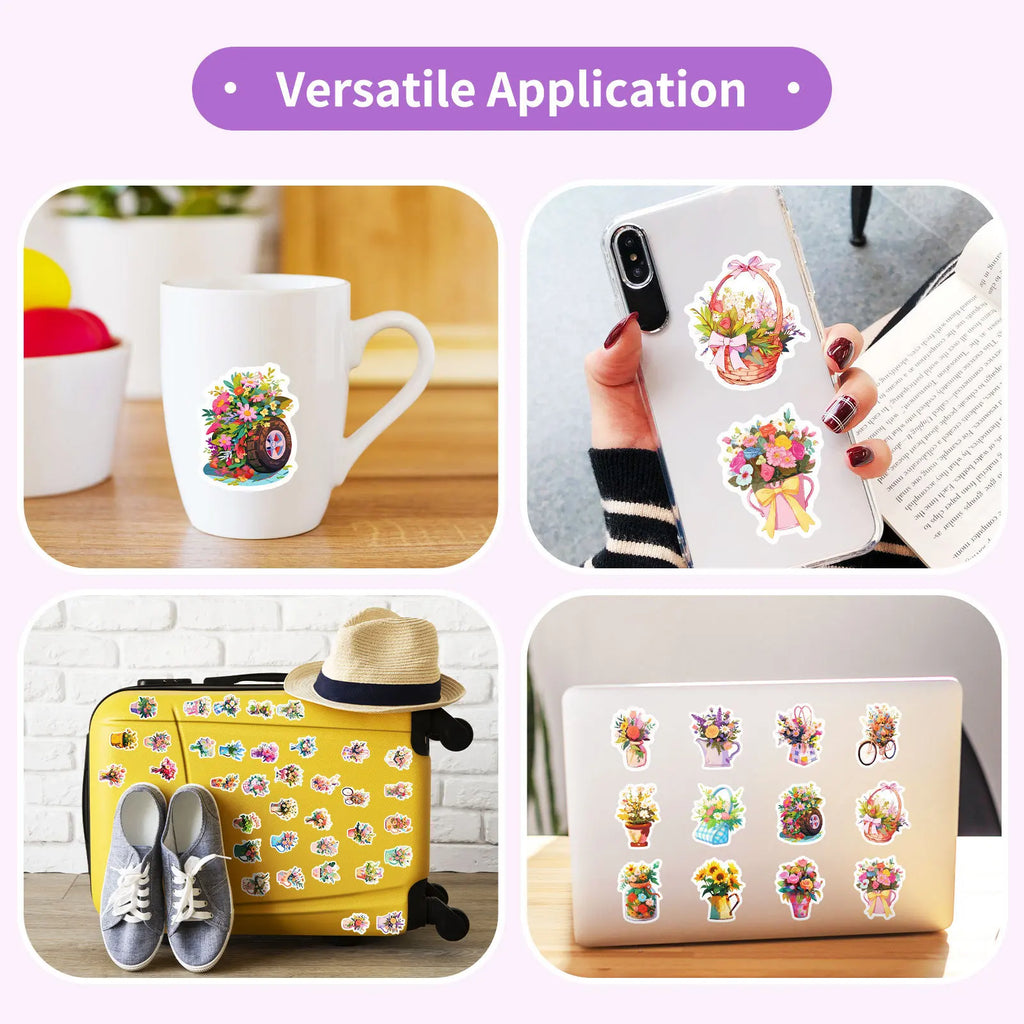 50/100PCS Flowers Handheld Various Flowers Graffiti Stickers Booklet Luggage Decoration Notebook Stationery Pen Holder Stickers