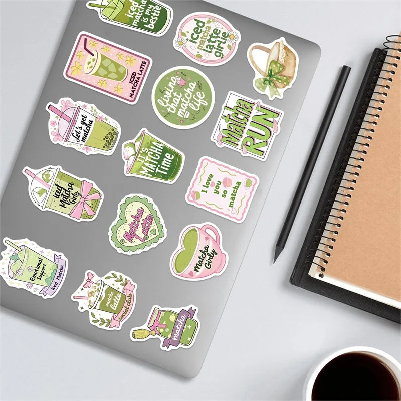 10/30/50PCS Kawaii Matcha Pink Girl PVC Sticky Sticker Aesthetic DIY Decoration Scrapbooking School Supplies for Kids