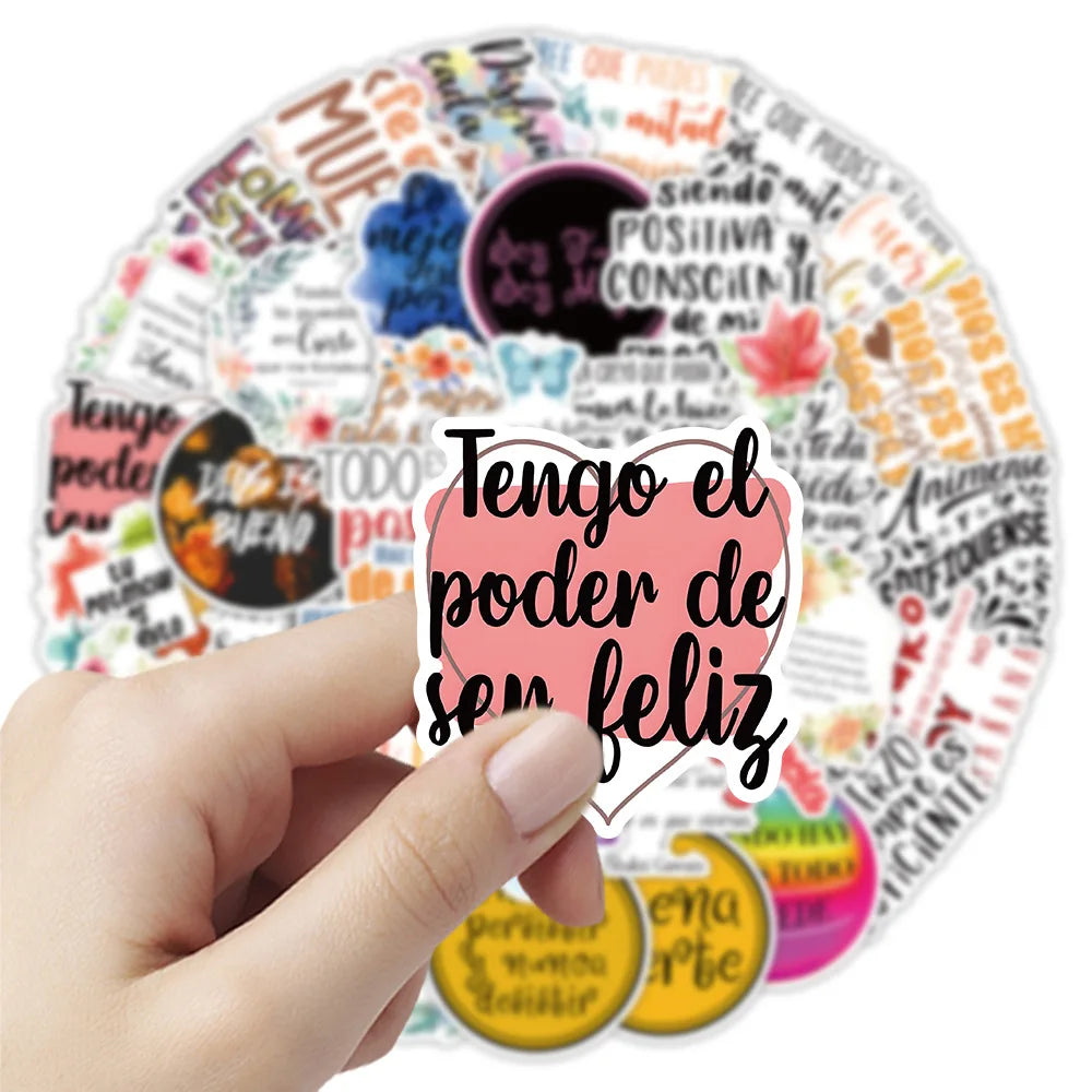50PCS Spanish Motivational Phrase Stickers for Decor Water Bottles Desktop Computers Cars Stationery Notebooks Stickers