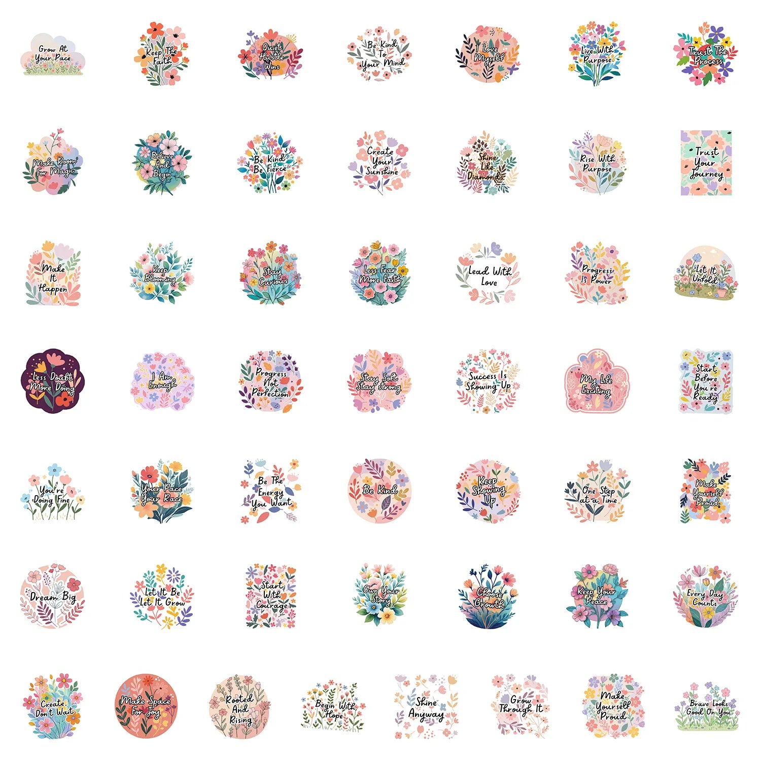 50-Pack Flower Motivational Graffiti Stickers for Students Notebook Laptops Water Bottles Suitcases - Waterproof Decor Sticker