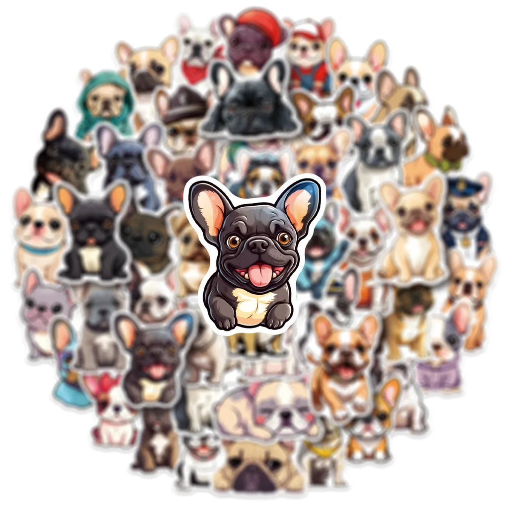 50/100 Pcs New Cartoon French Bulldog HD Colorful Stickers for Suitcase Thermos Stationery Box Toy Shelf Fridge Removable Decals
