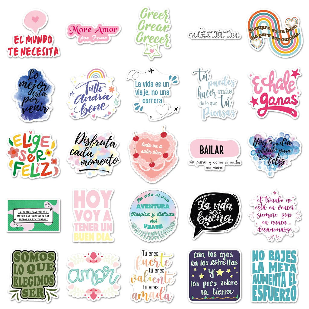 50/100PCS Inspirational Spanish Graffiti Stickers Text Phrases Decoration Phone Water Cup Stationery Notebook Stickers