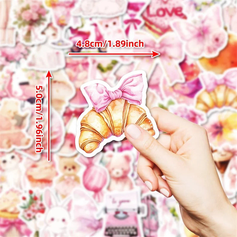 10/30/50PCS Kawaii Pink Sweet Sticky PVC Sticker Aesthetic Children's Stationery DIY Decoration Scrapbooking School Supplies
