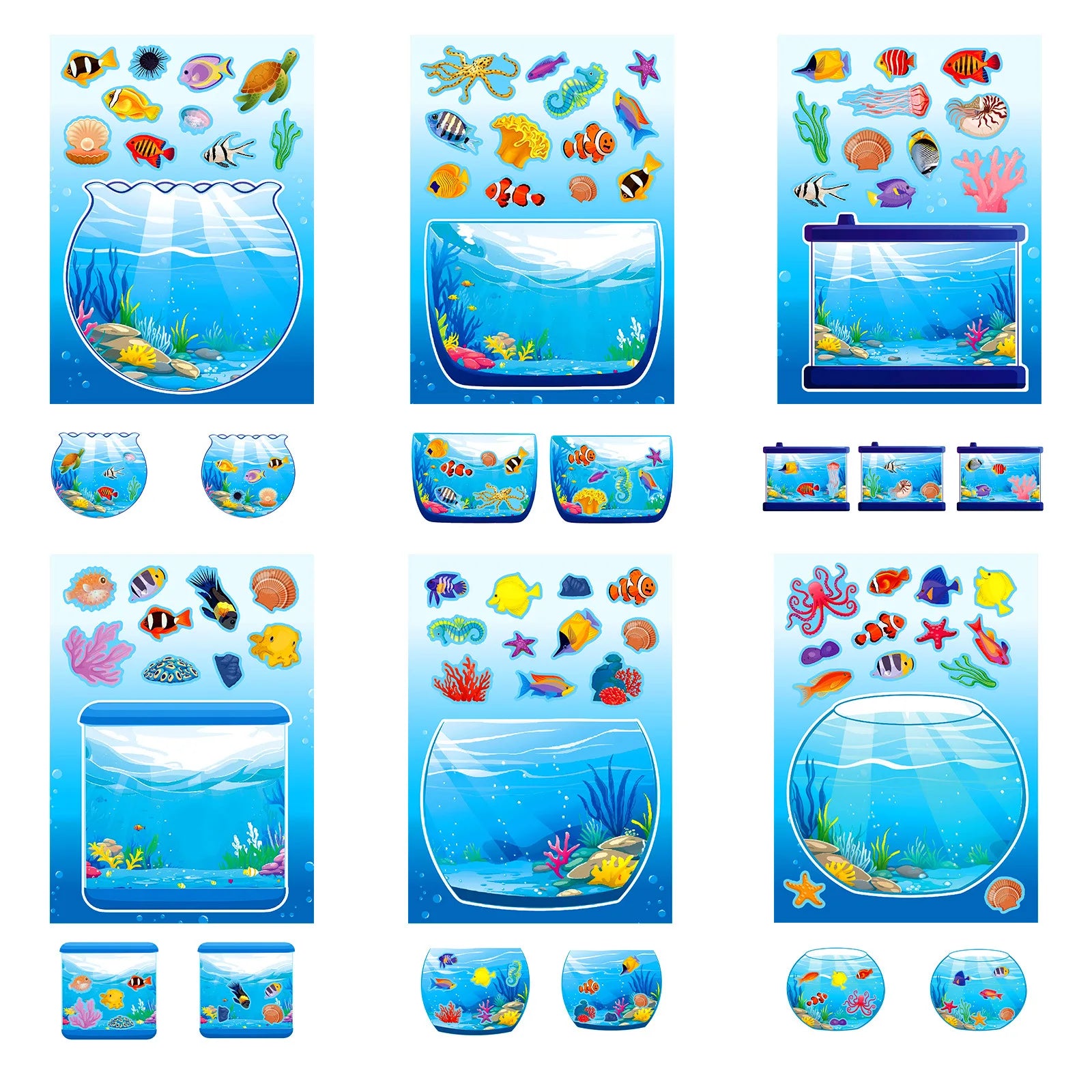 6/12PCS Underwater World Fish Tank Decoration Puzzle Stickers Cartoon Fun Puzzle Handmade Stationery Stickers