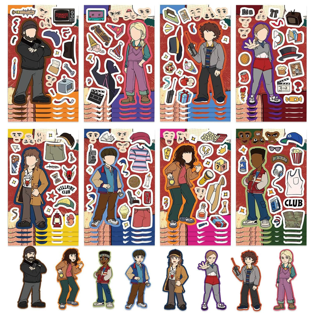 8/16 Pcs Cartoon People Jigsaw Puzzle Stickers DIY Toys for Reward Stationery Box Notebook Fridge Helmet Suitcase Piano