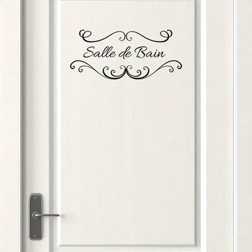 1pc French "Salle de Bain" Vinyl Door Decal - Contemporary Style, Removable Bathroom & Restroom Wall Sticker with Elegant Laurel