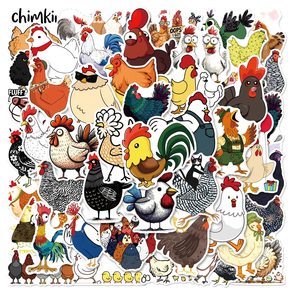50/100 Pcs Cartoon Funny Hen Rooster No Repeat Doodle Stickers DIY Game for Stationery Box File Holder Phone Vinyl Decals