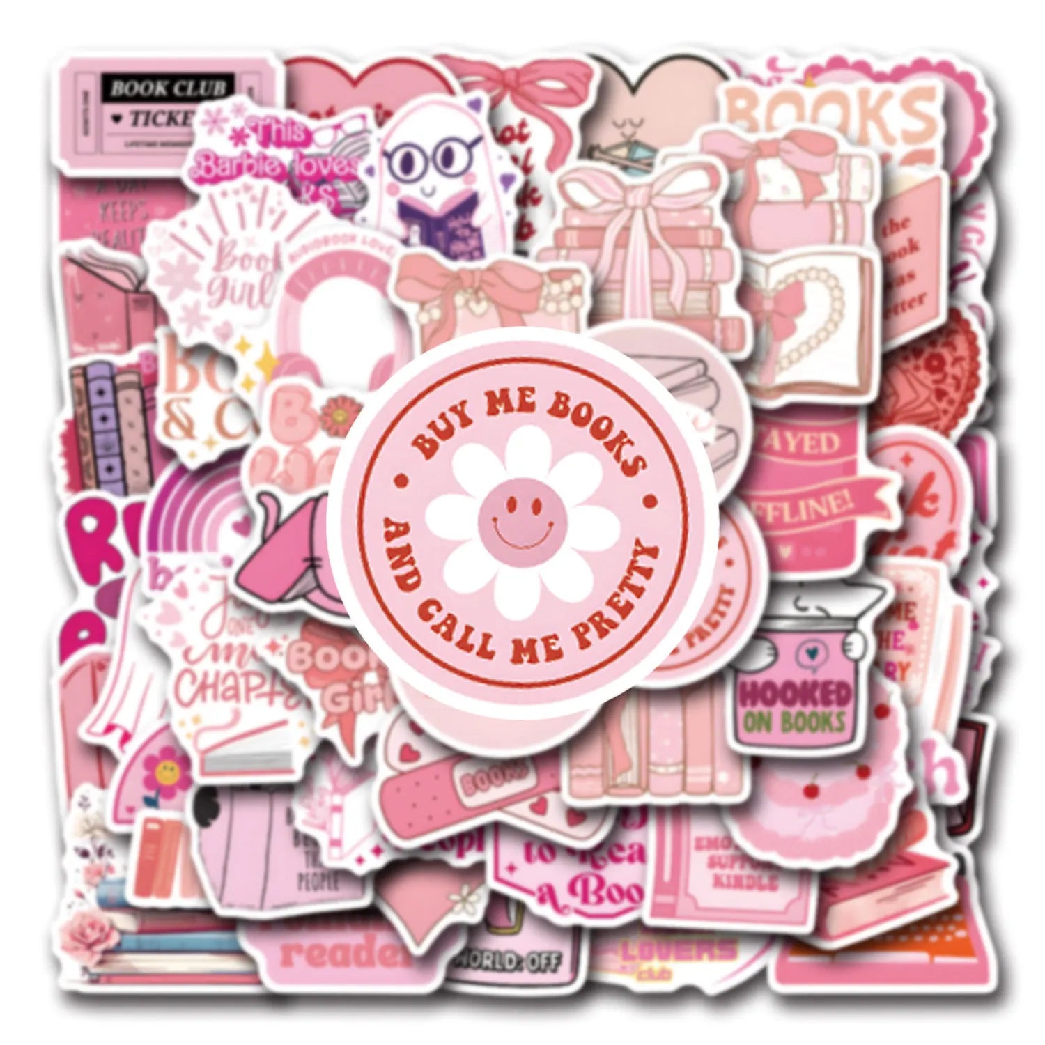 60/120PCS Waterproof Vinyl Pink Bookish Cartoon Graffiti Sticker-Car Luggage Water Cup Laptop Helmet Notebook Sticker