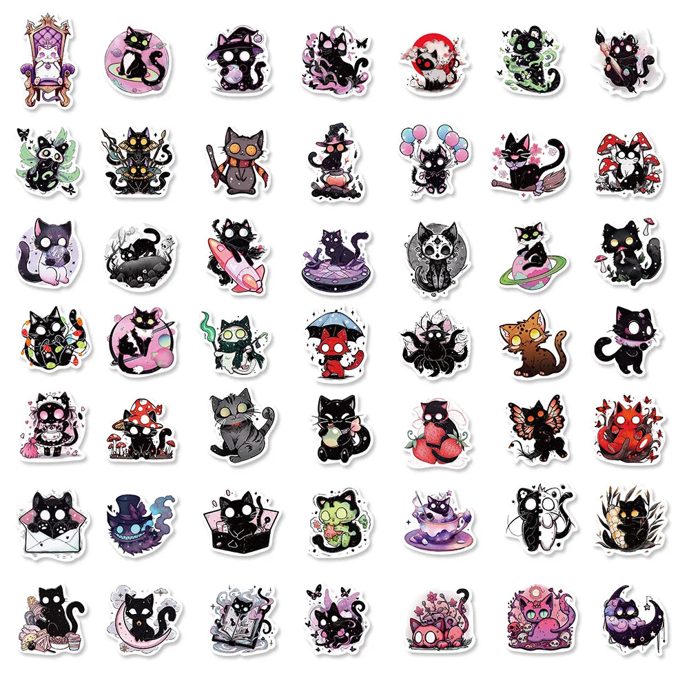 50PCS Cartoon Scary Soul Black Cat Stickers Stationery Laptop Kawaii Travel Luggage Skateboard Phone Guitar Graffiti Sticker