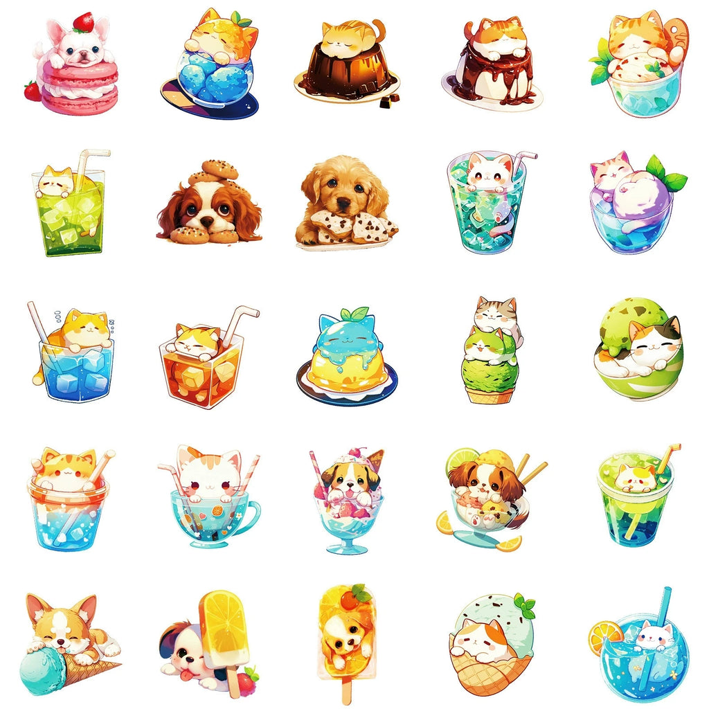50/100PCS Food Cat Dog Creative Graffiti Stickers Cartoon Stickers Stationery Notebook Animal Stickers