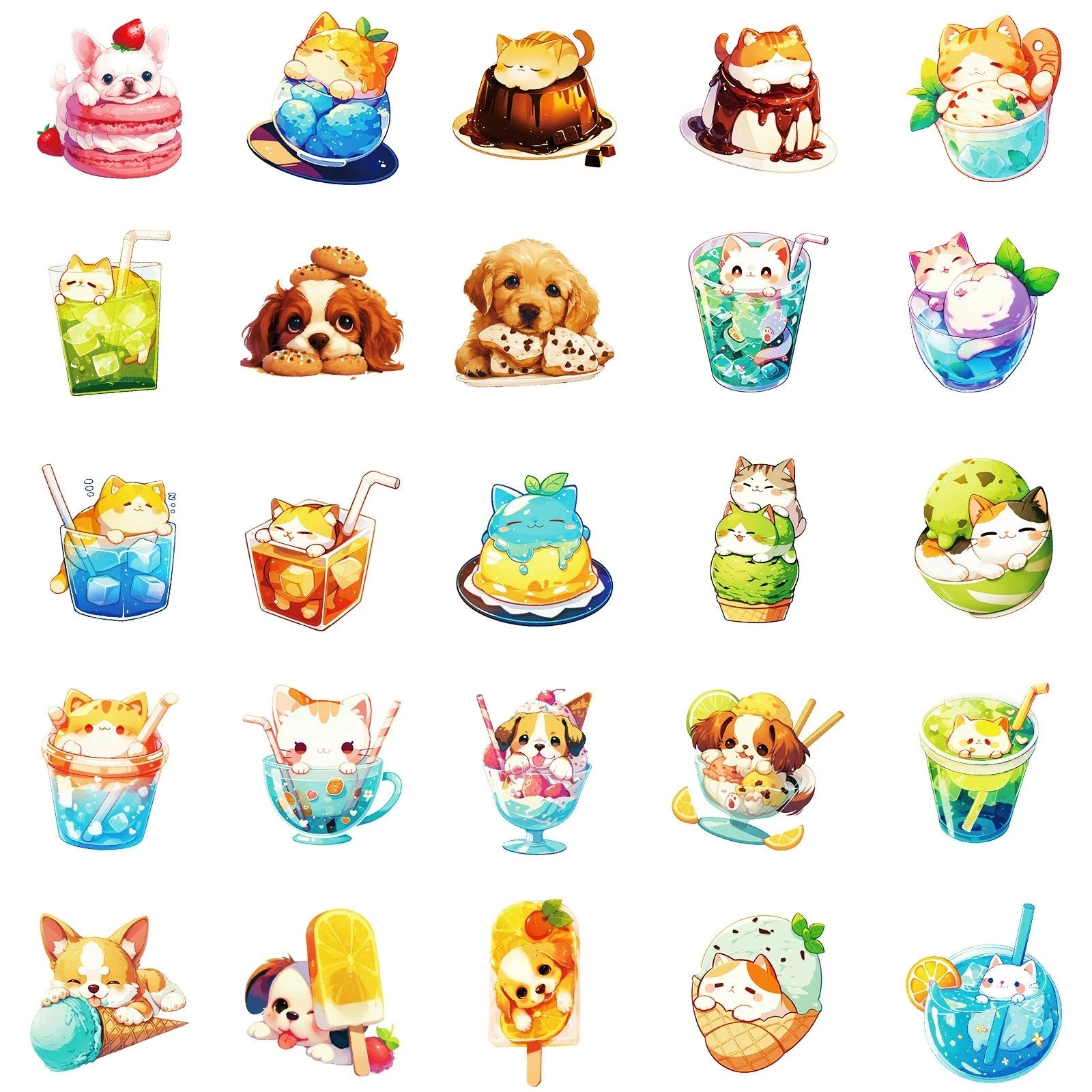 50/100PCS Food Cat Dog Creative Graffiti Stickers Cartoon Stickers Stationery Notebook Animal Stickers
