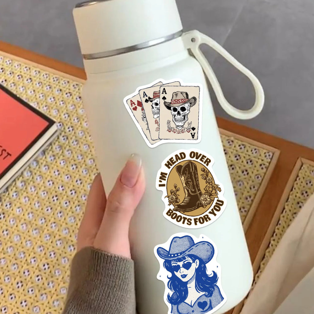 50/100PCS Cartoon Blue Brown Cowboy Doodle Stickers, Waterproof Decals for Phone Laptop Guitar Notebook Stationery