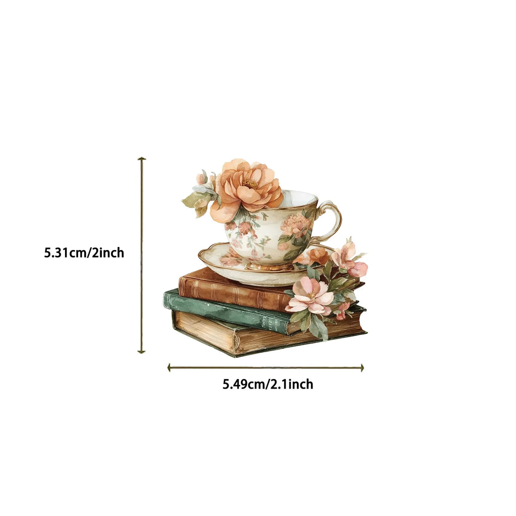 50/100Pcs Cartoon Coffee Book Theme Sticker Pack Waterproof Transparent PET Decor Decals Stationery Guitar Notebook Sticker