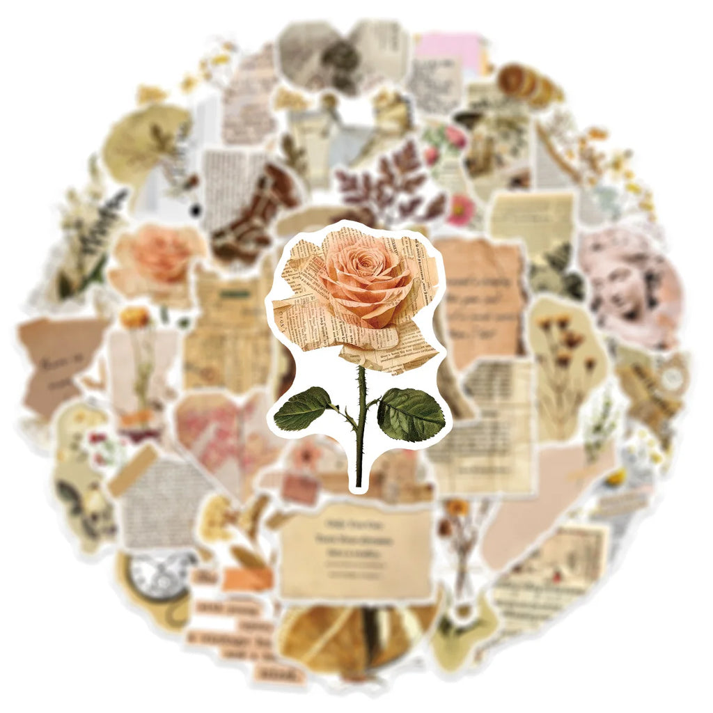 50/100 Pcs Vintage Book Aesthetic Element Stickers DIY for Helmet Guitar Skate Cup Stationery Box Diary Desk File Holder Decals