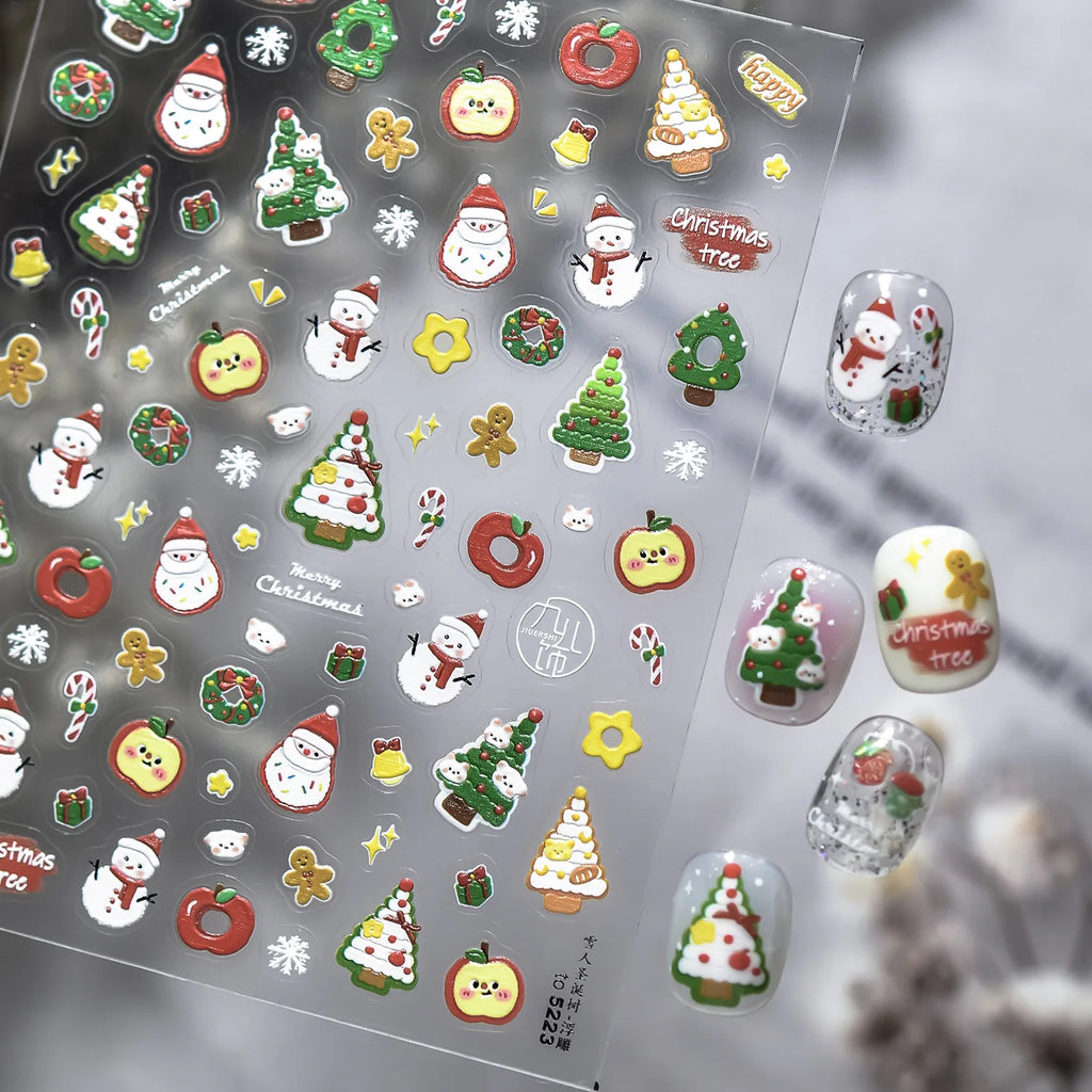 Luxury Crystal Diamond Nail Stickers 5D Cute Apple Christmas Tree Nail Decoration Stickers DIY 3D Happy New Year Manicure Decals