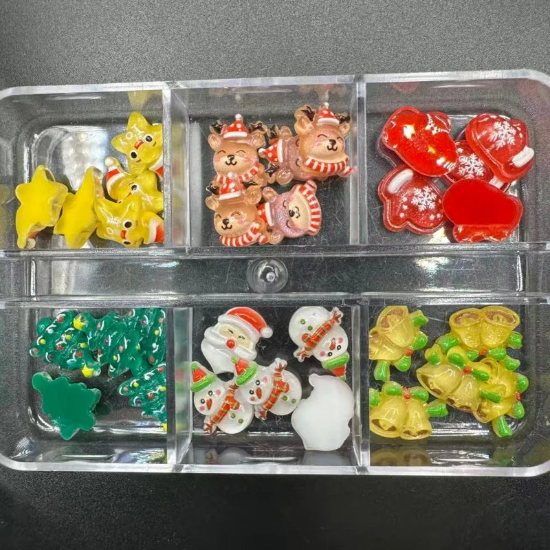 1Box Nail Art Resin Charms Cute Christmas Series Snowman Wreath Boots Dessert Cake Nails Accessories DIY Winter Manicure Decorat