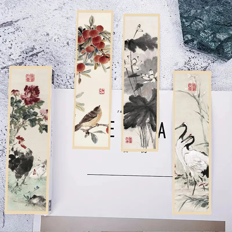 30pcs Chinese Landscape Painting Bookmark Style Flowers Paper Bookmarks Painting Cards Retro paper gift Bookmark Annotation Card