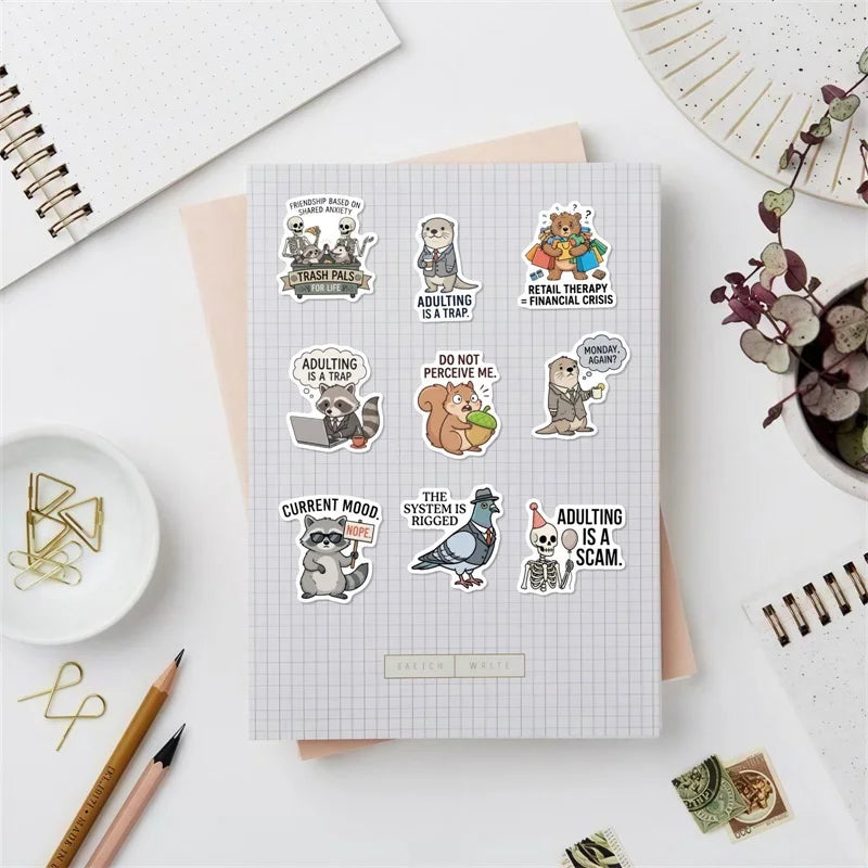 10/30/50PCS Animal Bad Taste Humor Sticky PVC Sticker Stationery DIY Laptop Luggage Skateboard Decoration Scrapbooking
