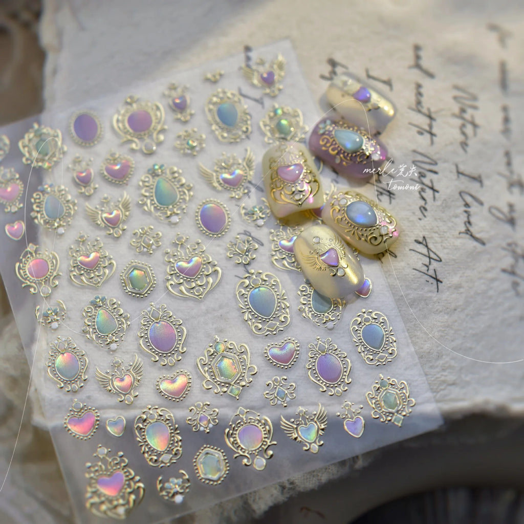 Cat-eye Gilding Nail Stickers 3D Gradient European Heart Gemstones Wing Crystal Nail Art Decoration Sticker Manicure Decals DIY