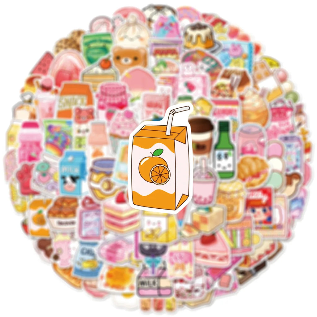 100PCS Cute Snack Stickers Tablet Laptop Snack Notebook Stationery Reward Stickers