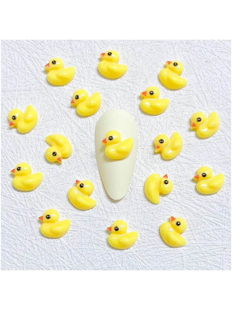 50pcs Cartoon Yellow Duck Nail Art Accessories 3D Flatback Resin Nail Charms Decorations DIY New Manicure Design Supplies Parts