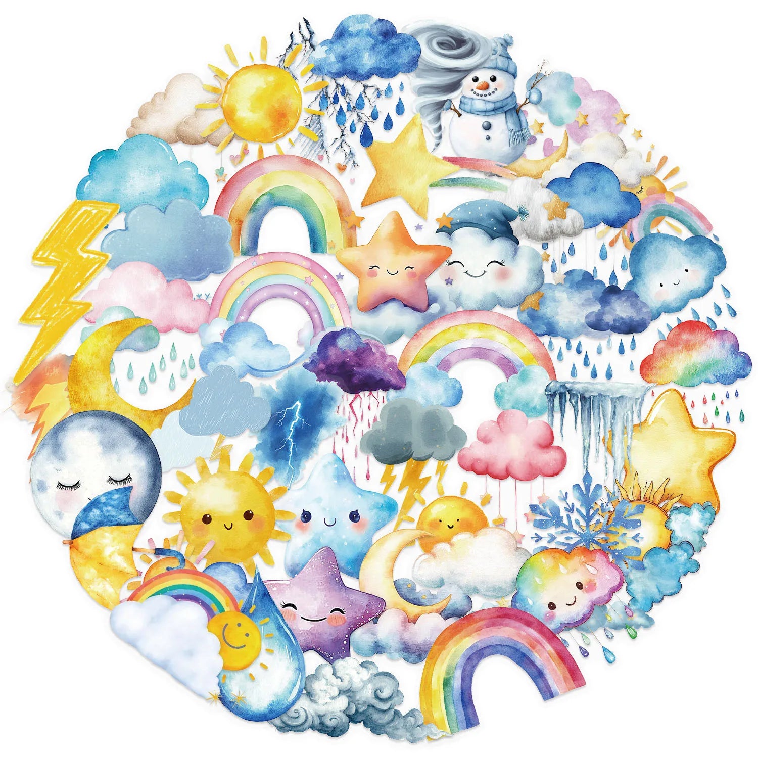 50/100PCS Cute Cartoon Colorful Weather Sticker Pack Waterproof Transparent PET - Decar Notebook Stationery