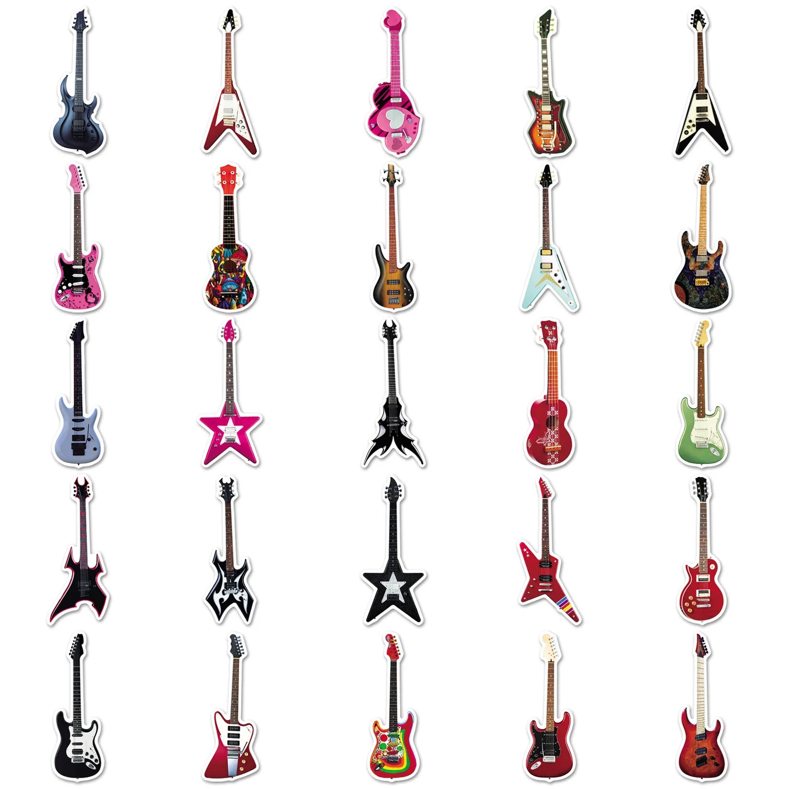 50-Pack Guitar Graffiti Stickers Cartoon Musical Instrument Decorations for Water Bottles Luggage Helmets Stationery Notebooks