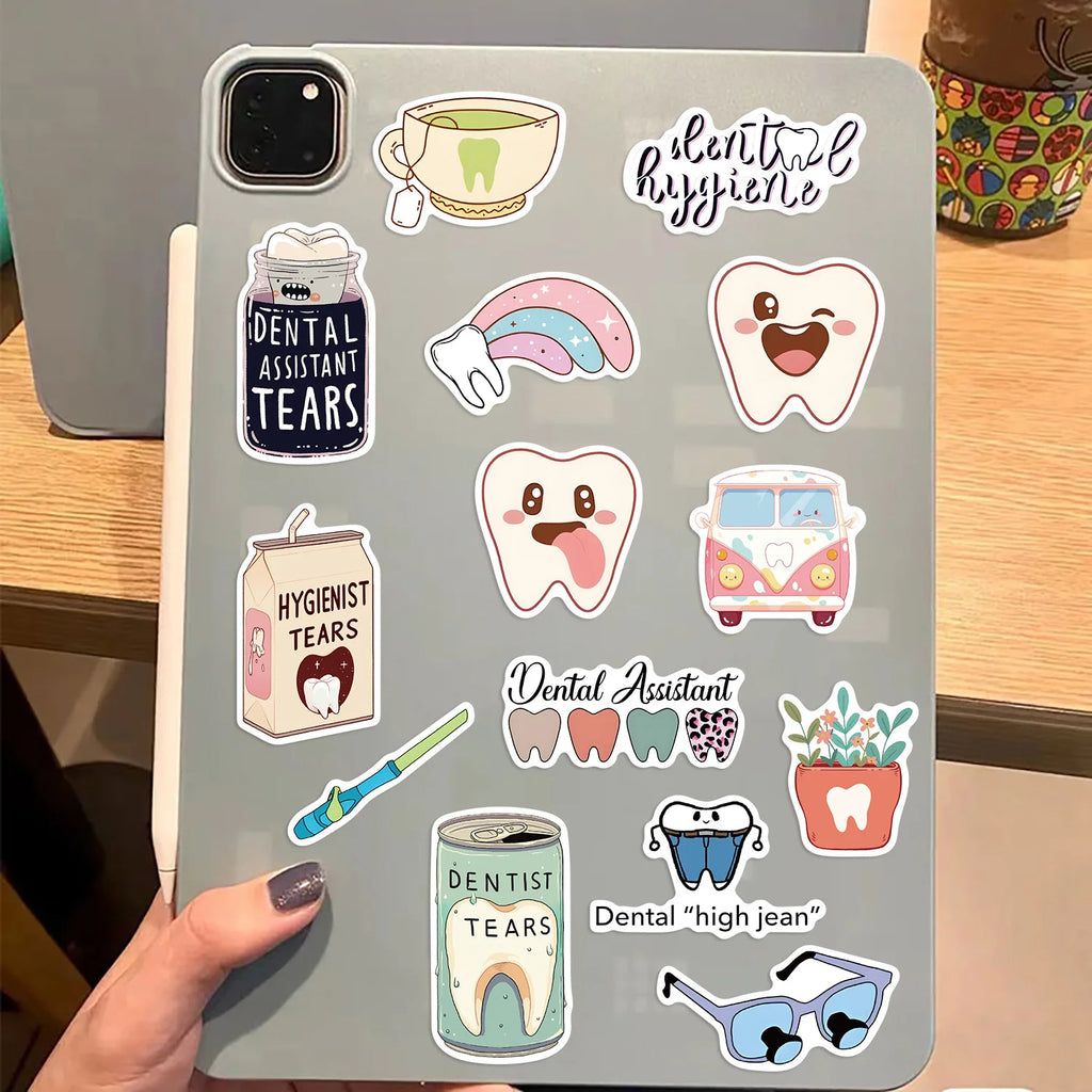 50PCS Cartoon Dental Graffiti Stickers Guitar Notebook Luggage DIY Waterproof Stationery Pen Holder Decorative Stickers