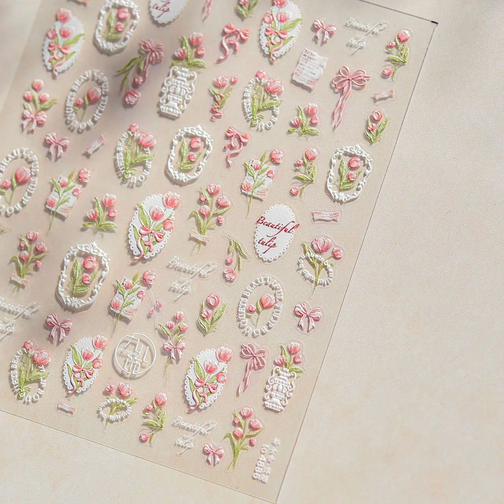 Hot Stamping Nail Stickers Exquisite Retro Watercolor Flower Nail Art 3D Decorations Stickers DIY Back Adhesive Manicure Decals